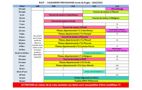 Le calendrier Ecole de Rugby est sorti aussi !