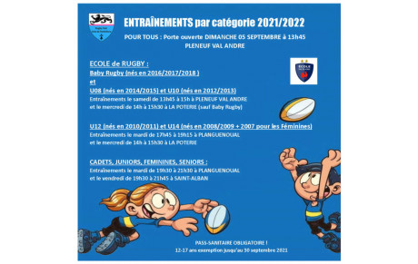 Le planning des entrainements!